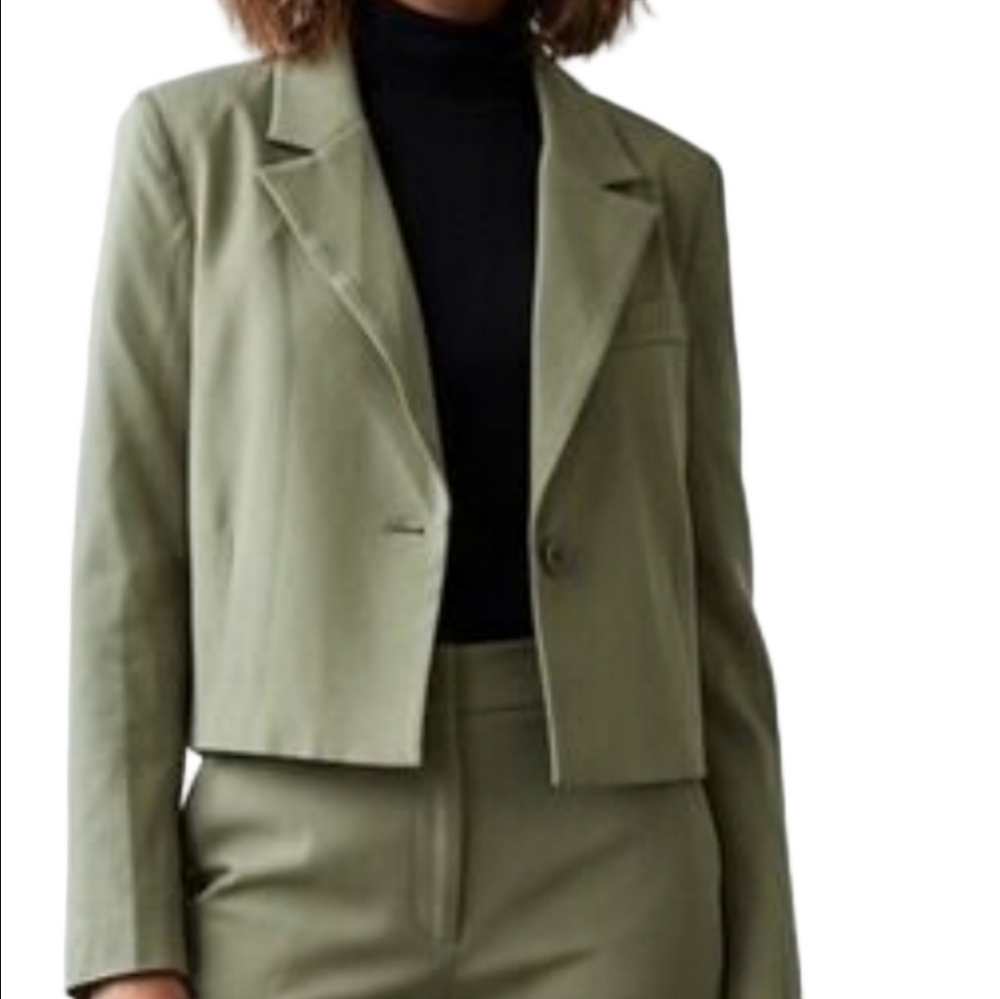 Women's Green Blazer Jacket Cropped Collared Long sleeves 7 FOR ALL OF MANKIND